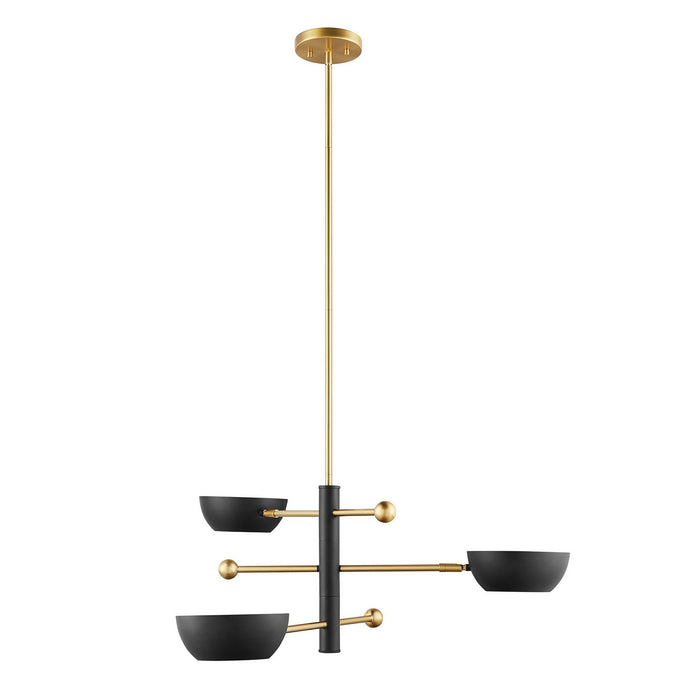 Meridian - M100143MBKNB - Three Light Chandelier - Matte Black and Natural Brass