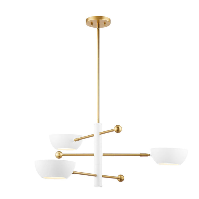 Meridian - M100143WHNB - Three Light Chandelier - White and Natural Brass