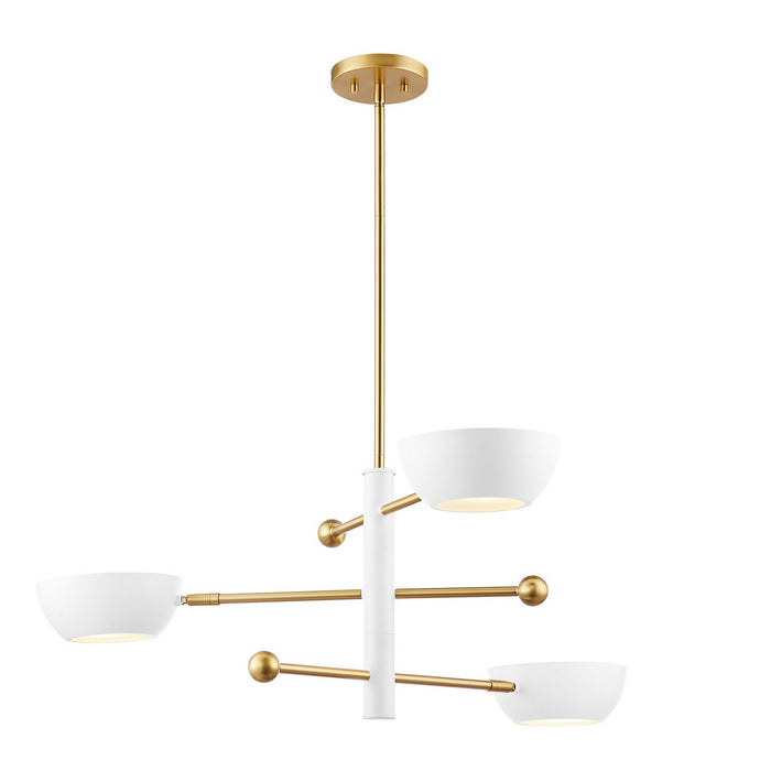 Meridian - M100143WHNB - Three Light Chandelier - White and Natural Brass