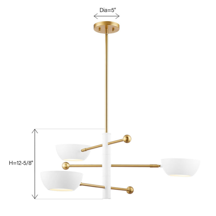 Meridian - M100143WHNB - Three Light Chandelier - White and Natural Brass