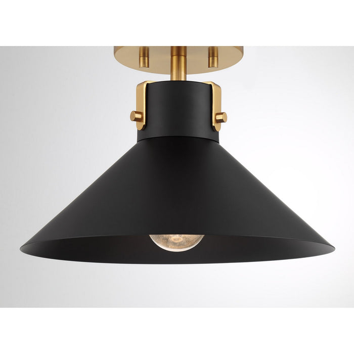 Meridian - M60078MBKNB - One Light Semi-Flush Mount - Matte Black and Natural Brass