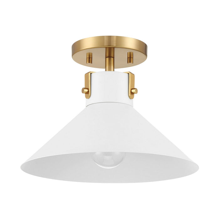 Meridian - M60078WHNB - One Light Semi-Flush Mount - White and Natural Brass