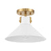 Meridian - M60078WHNB - One Light Semi-Flush Mount - White and Natural Brass