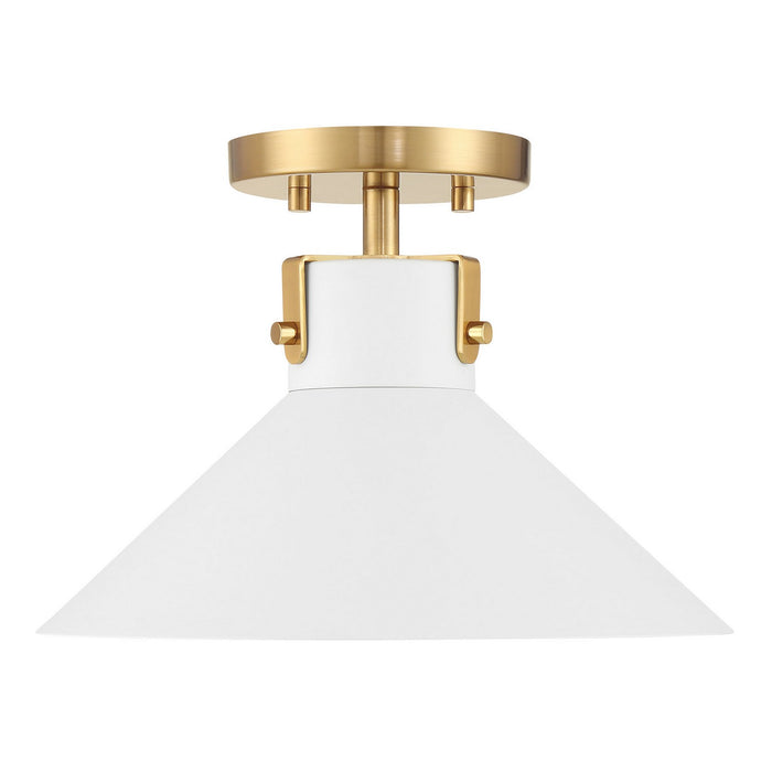 Meridian - M60078WHNB - One Light Semi-Flush Mount - White and Natural Brass