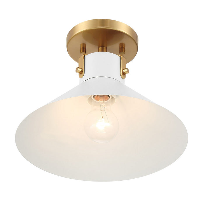 Meridian - M60078WHNB - One Light Semi-Flush Mount - White and Natural Brass