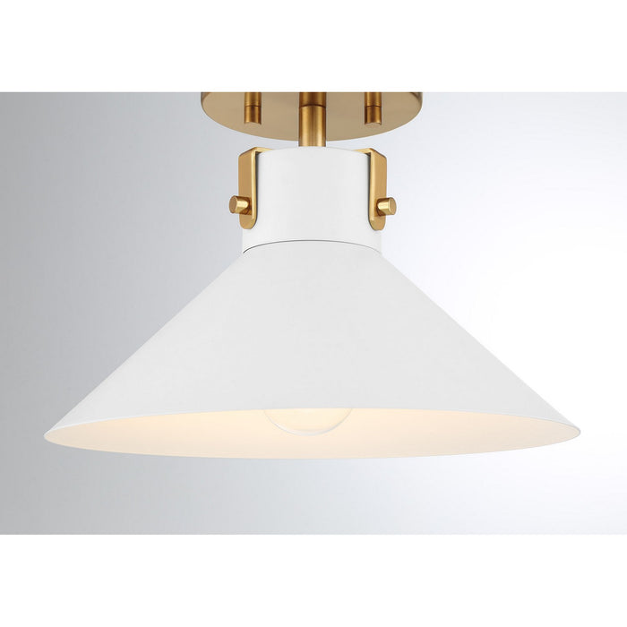 Meridian - M60078WHNB - One Light Semi-Flush Mount - White and Natural Brass