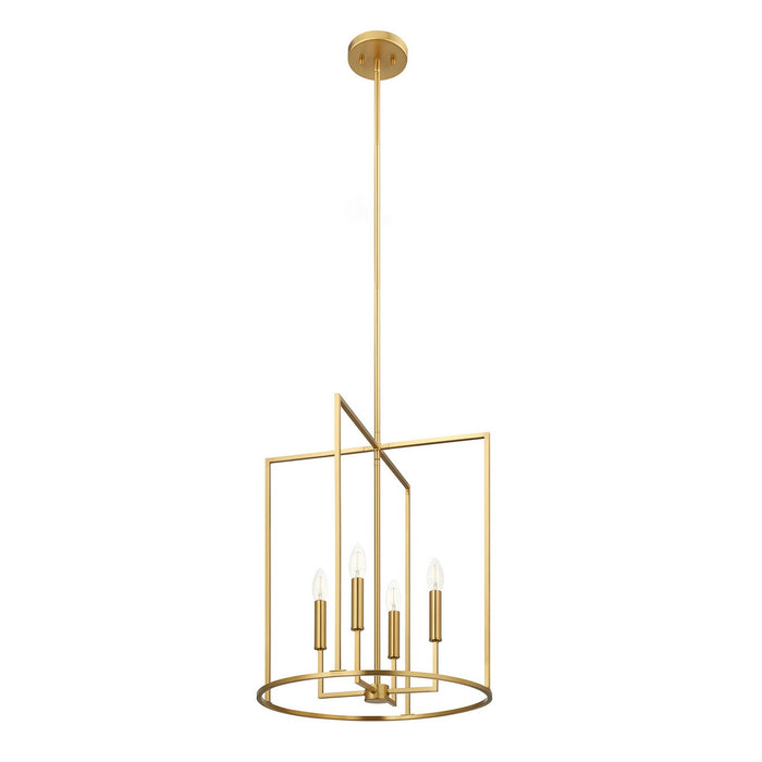 Meridian - M7044NB - Four Light Pendant - Natural Brass