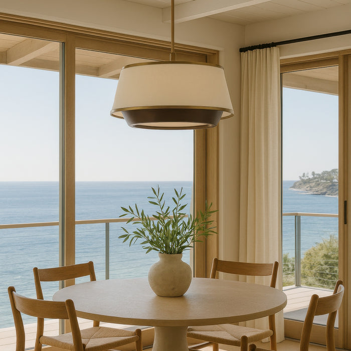 Varaluz - 520P06SBW - Six Light Pendant - Desert Flyer - Satin Brass/Medium Walnut