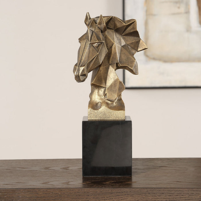 Uttermost - 18185 - Sculpture - Chiseled Horse Bust - Antiqued Gold