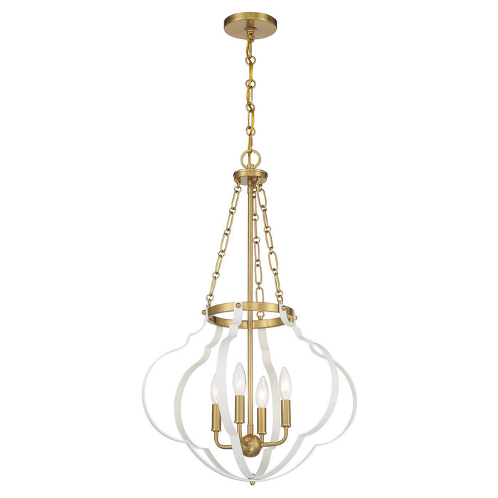 Savoy House - 7-4866-4-142 - Four Light Pendant - Mercer - White and Warm Brass