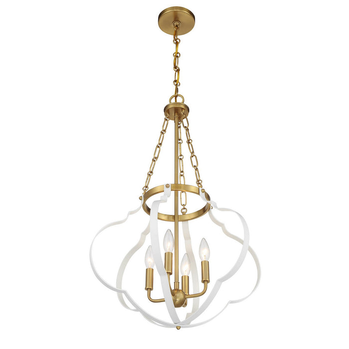 Savoy House - 7-4866-4-142 - Four Light Pendant - Mercer - White and Warm Brass