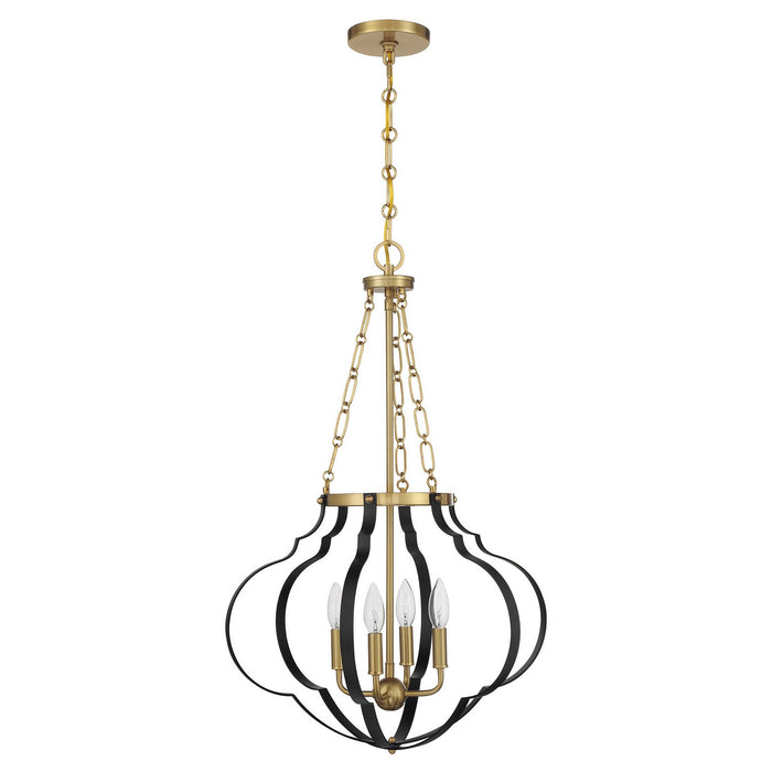 Savoy House - 7-4866-4-143 - Four Light Pendant - Mercer - Matte Black and Warm Brass
