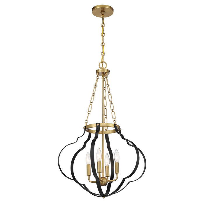 Savoy House - 7-4866-4-143 - Four Light Pendant - Mercer - Matte Black and Warm Brass