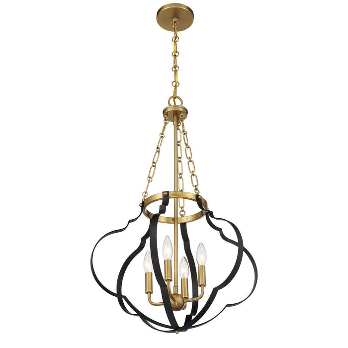 Savoy House - 7-4866-4-143 - Four Light Pendant - Mercer - Matte Black and Warm Brass