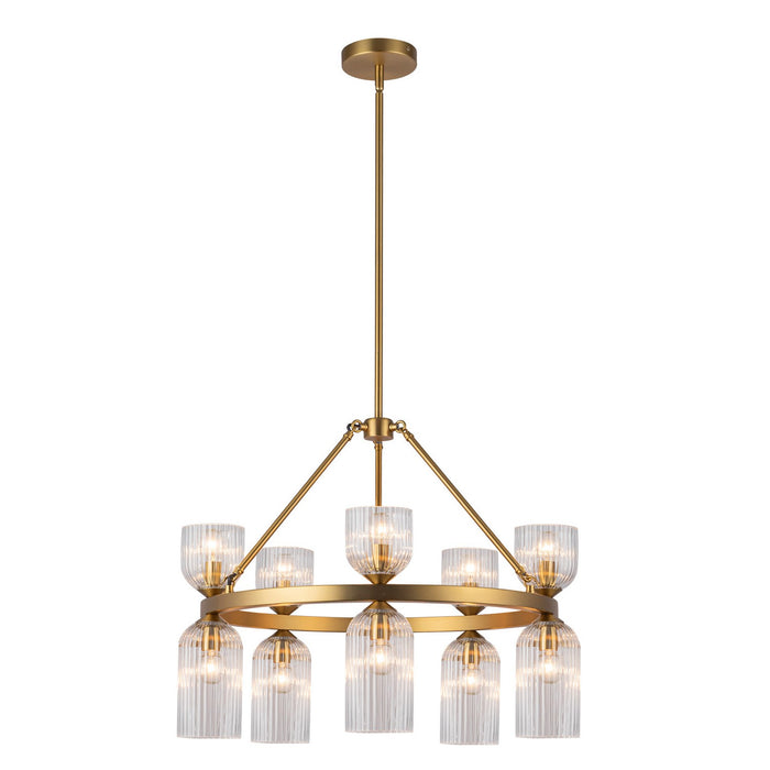 Alora - CH442626BGCR - Ten Light Chandelier - Nelly - Brushed Gold/Clear Ribbed Glass