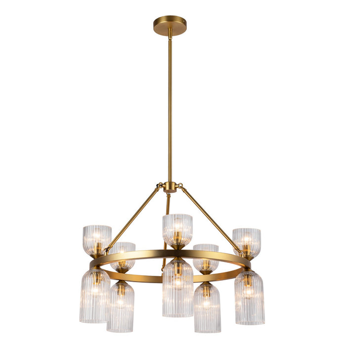 Alora - CH442626BGCR - Ten Light Chandelier - Nelly - Brushed Gold/Clear Ribbed Glass