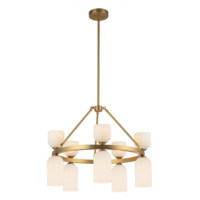 Alora - CH442626BGGR - Ten Light Chandelier - Nelly - Brushed Gold/Glossy Ribbed Opal Glass