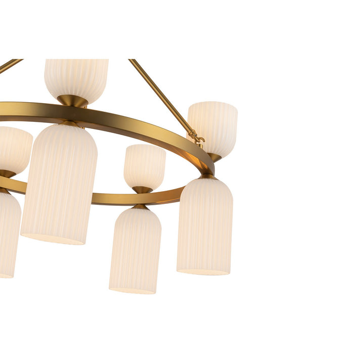 Alora - CH442626BGGR - Ten Light Chandelier - Nelly - Brushed Gold/Glossy Ribbed Opal Glass