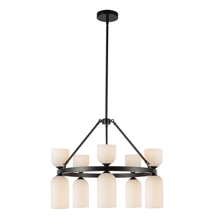 Alora - CH442626MBGR - Ten Light Chandelier - Nelly - Matte Black/Glossy Ribbed Opal Glass