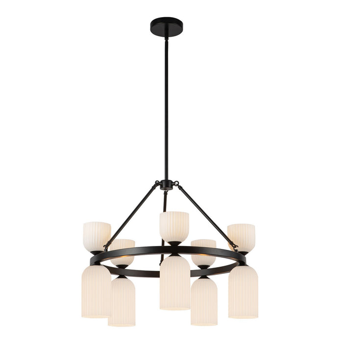 Alora - CH442626MBGR - Ten Light Chandelier - Nelly - Matte Black/Glossy Ribbed Opal Glass
