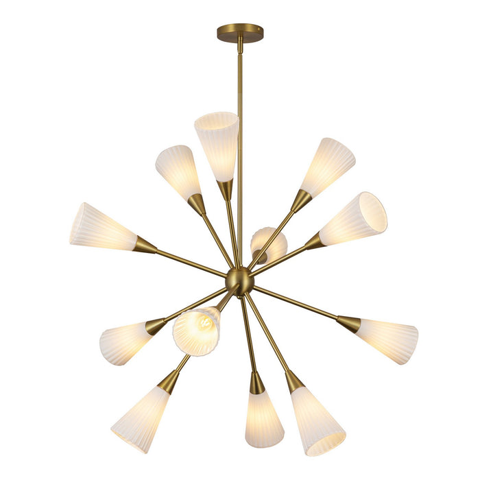 Alora - CH462039BGGR - 12 Light Chandelier - Cosmo - Brushed Gold/Glossy Ribbed Opal Glass