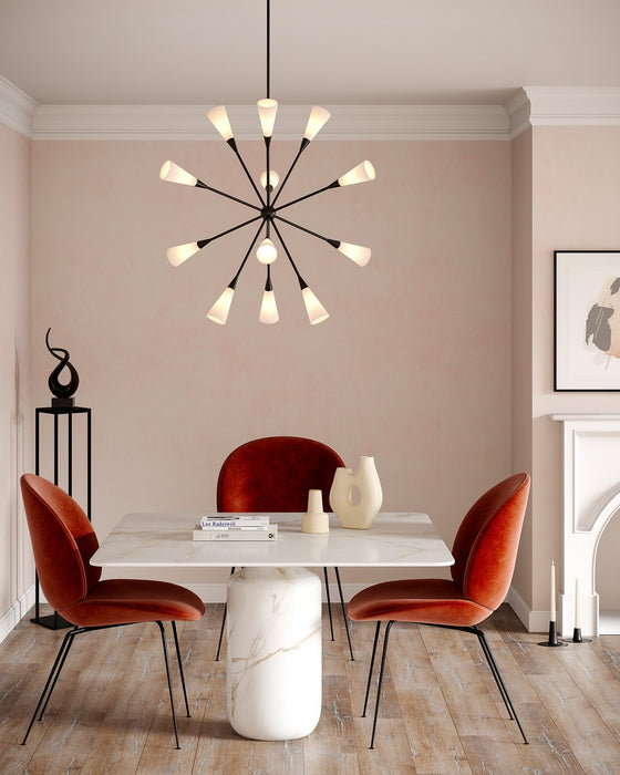 Alora - CH462039MBGR - 12 Light Chandelier - Cosmo - Matte Black/Glossy Ribbed Opal Glass