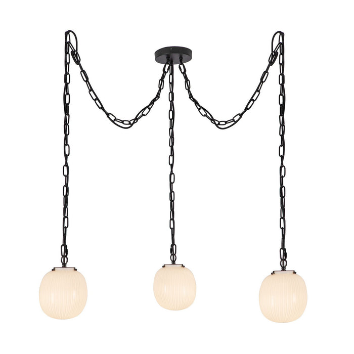 Alora - MP579707MBGR - Three Light Pendant - Cherise - Matte Black/Glossy Ribbed Opal Glass