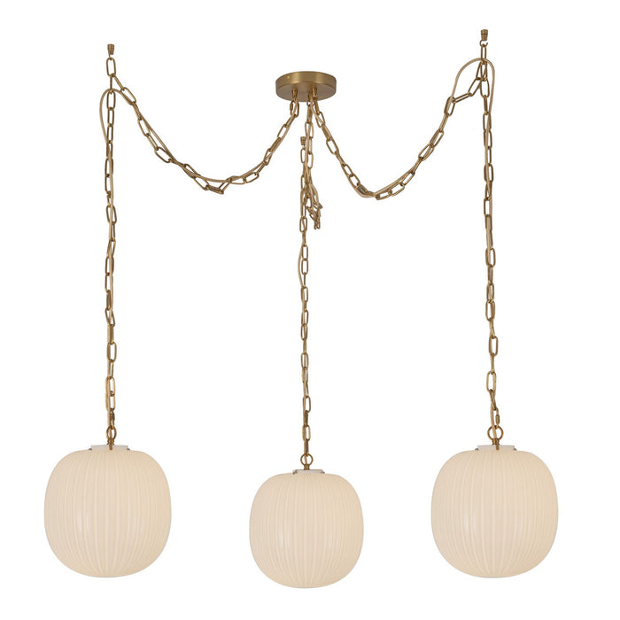 Alora - MP579712BGGR - Three Light Pendant - Cherise - Brushed Gold/Glossy Ribbed Opal Glass