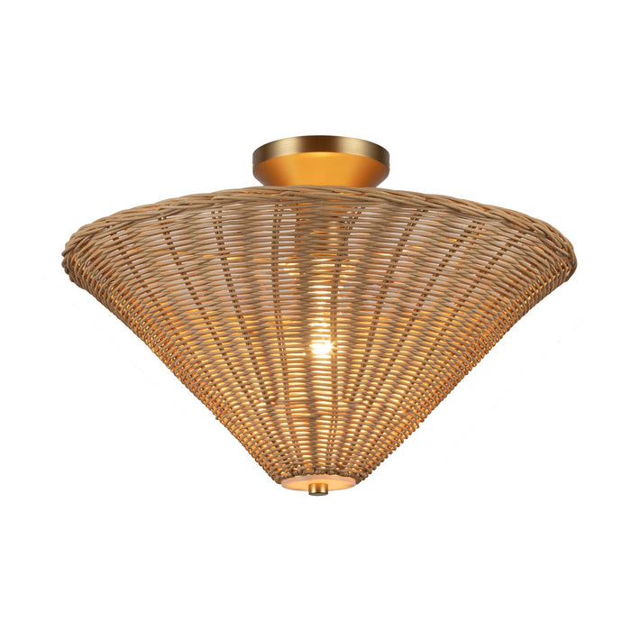 Alora - SF497016BGRA - One Light Semi-Flush Mount - Bridgette - Brushed Gold/Rattan