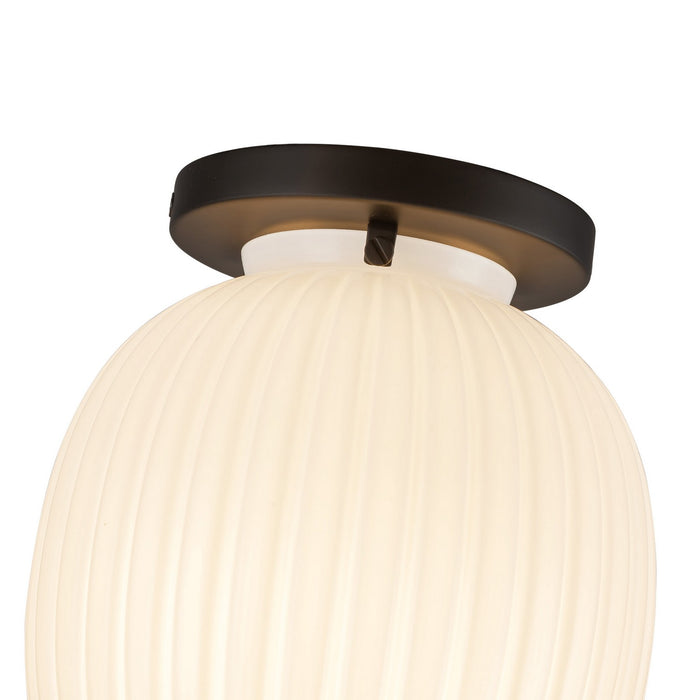 Alora - SF579107MBGR - One Light Semi-Flush Mount - Cherise - Matte Black/Glossy Ribbed Opal Glass