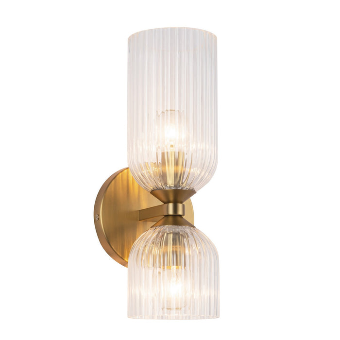 Alora - WV442612BGCR - Two Light Vanity - Nelly - Brushed Gold/Clear Ribbed Glass