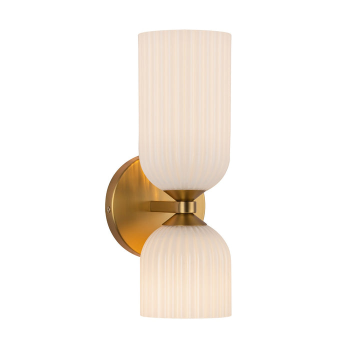Alora - WV442612BGGR - Two Light Vanity - Nelly - Brushed Gold/Glossy Ribbed Opal Glass