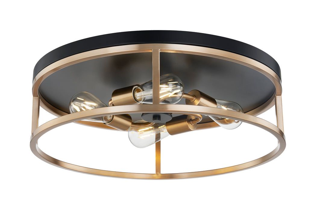 Justice Designs - NSH-4487-MBBR - Four Light Flush-Mount - Matte Black Canopy w/ Brass