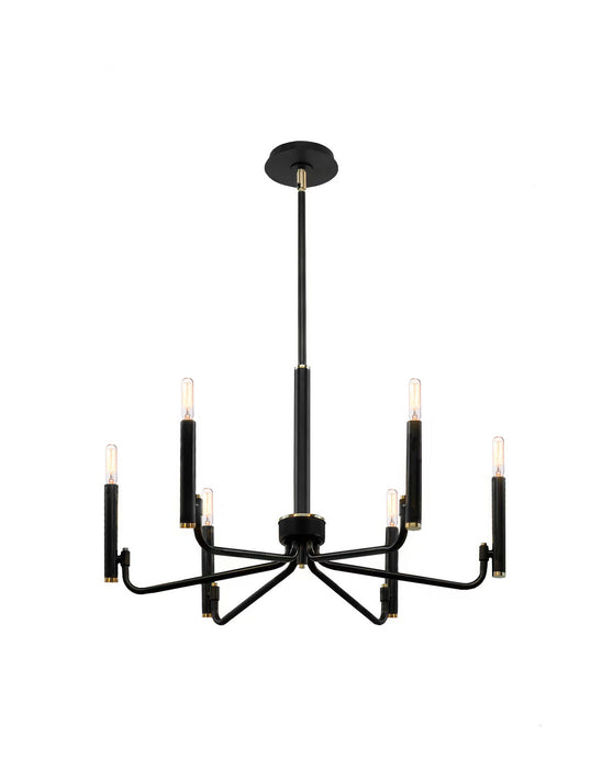 Justice Designs - NSH-8183-MBBR - Six Light Chandelier - Matte Black w/ Brass
