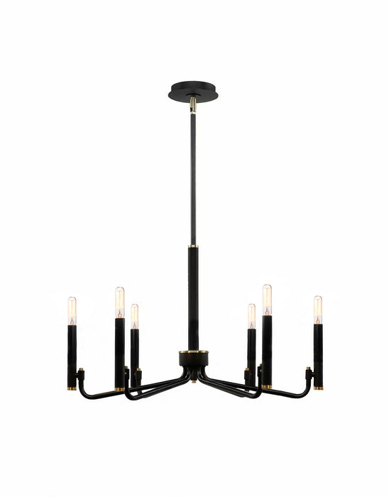 Justice Designs - NSH-8183-MBBR - Six Light Chandelier - Matte Black w/ Brass