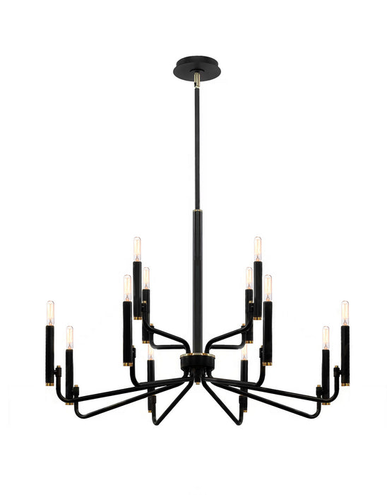 Justice Designs - NSH-8184-MBBR - 12 Light Chandelier - Matte Black w/ Brass