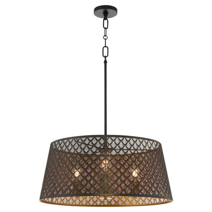 Quorum - 8217-3-5980 - Three Light Pendant - Benedict - Matte Black / Aged Brass