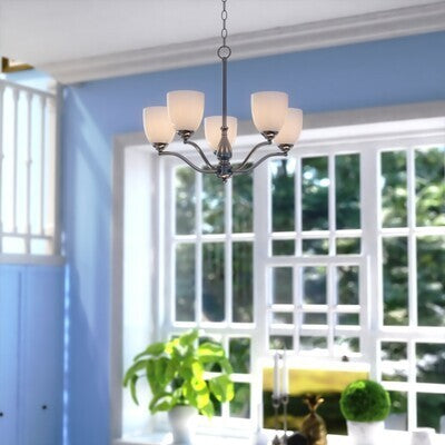 Vaxcel - H0312 - Five Light Chandelier - Bellwood - Satin Nickel