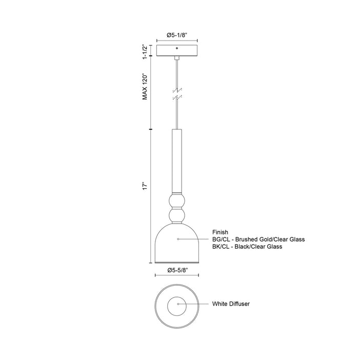 Kuzco Lighting - PD30505-BG/CL-UNV - LED Pendant - Rise - Brushed Gold/Clear