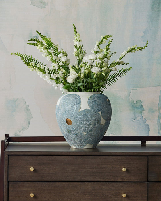 Currey and Company - 1200-0978 - Vase - Bloom - Textured Blue/Off-White/Gold