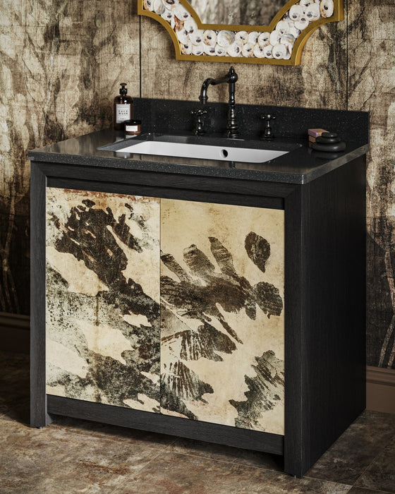 Currey and Company - 3800-0014 - 36" Vanity with Rectangular Undermount Sink - Karlson - Stained Vellum/Caviar Black & Faux Bone/Black/White