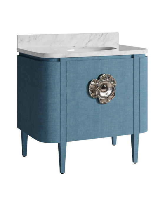 Currey and Company - 3800-0015 - 36" Vanity with Oval Undermount Sink - Briallen - Laquered Blue Linen/Natural/White/Polished Nickel