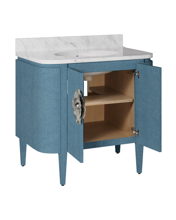Currey and Company - 3800-0015 - 36" Vanity with Oval Undermount Sink - Briallen - Laquered Blue Linen/Natural/White/Polished Nickel