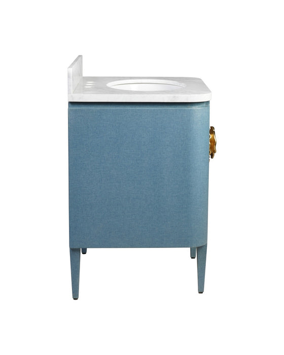 Currey and Company - 3800-0015 - 36" Vanity with Oval Undermount Sink - Briallen - Laquered Blue Linen/Natural/White/Polished Nickel