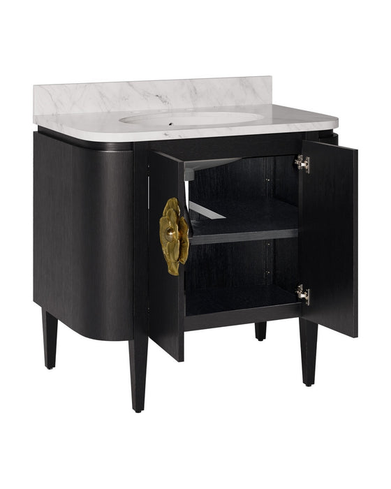 Currey and Company - 3800-0017 - 36" Vanity with Oval Undermount Sink - Briallen - Caviar Black/Natural/White/Light Antique Brass
