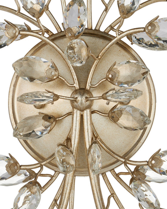 Currey and Company - 5000-0276 - Two Light Wall Sconce - Forget-Me-Not - Clear/Silver Leaf