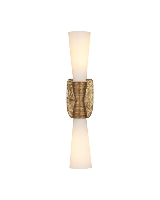 Currey and Company - 5800-0065 - Two Light Wall Sconce - Burrows - Opaque White/Antique Brass