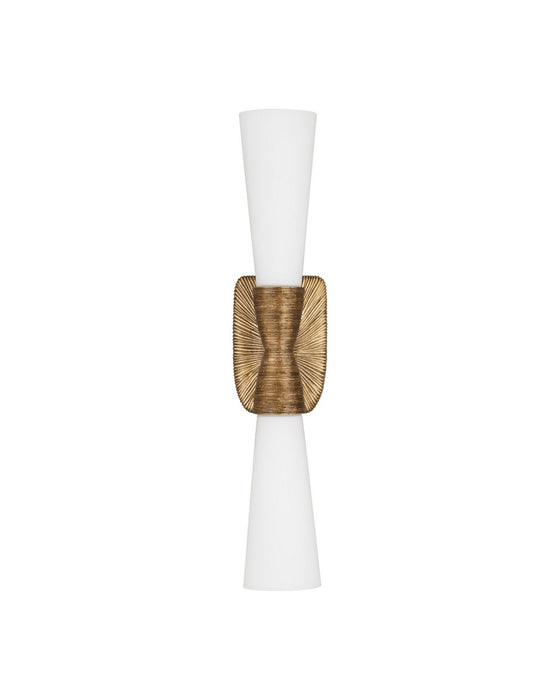 Currey and Company - 5800-0065 - Two Light Wall Sconce - Burrows - Opaque White/Antique Brass
