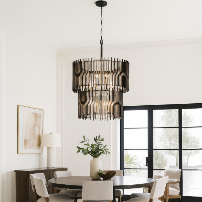 Varaluz - 393C14MBFG - 14 Light Chandelier - Park Row - Matte Black/French Gold