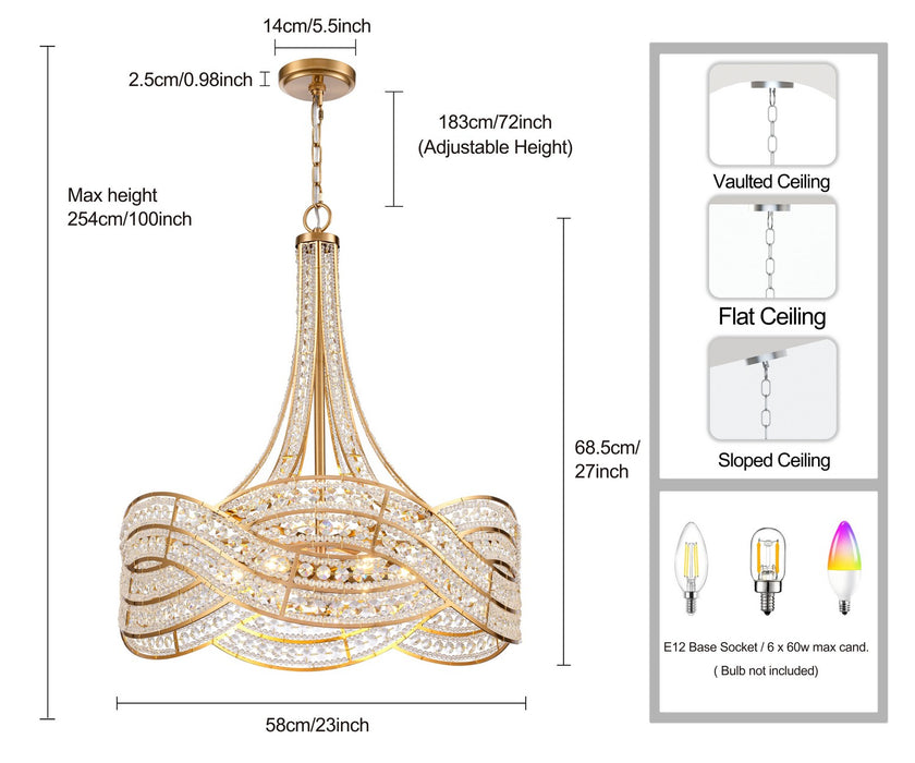 Arabela Lighting - 85231-6 - Six Light Chandelier - Anastasia - Lacquered Gold
